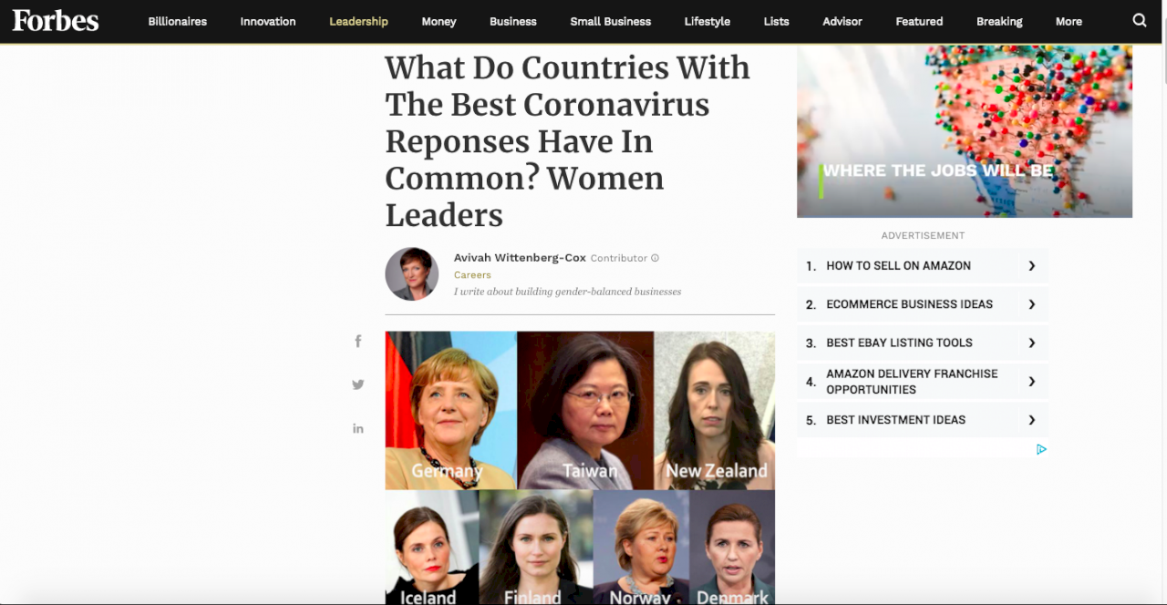 Forbes: Tsai Ing-wen and 6 female leaders have best coronavirus response