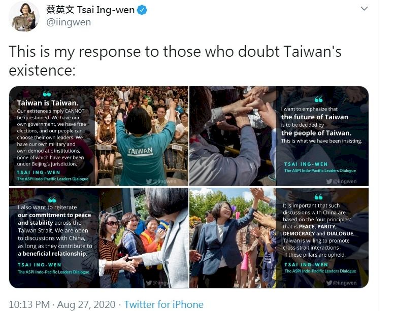 President takes to Twitter to assert Taiwan’s sovereignty