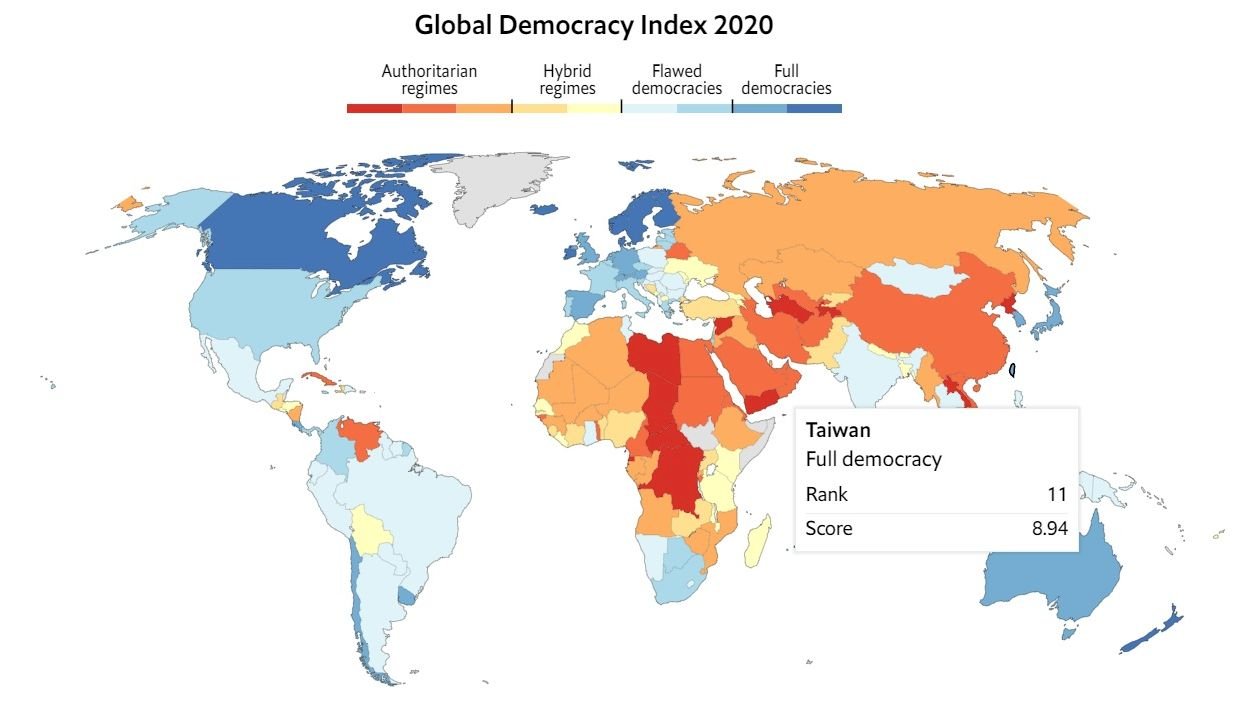 Taiwan leads Asia in Economist’s democracy index