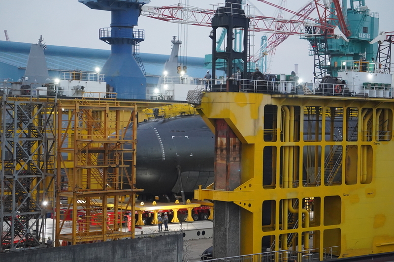 WATCH: Taiwan’s first domestically built submarine undocks in Kaohsiung