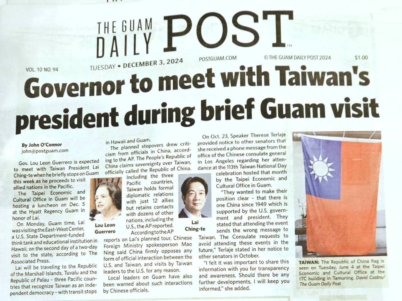 WATCH: Guam welcomes Taiwan’s President Lai during Pacific transit